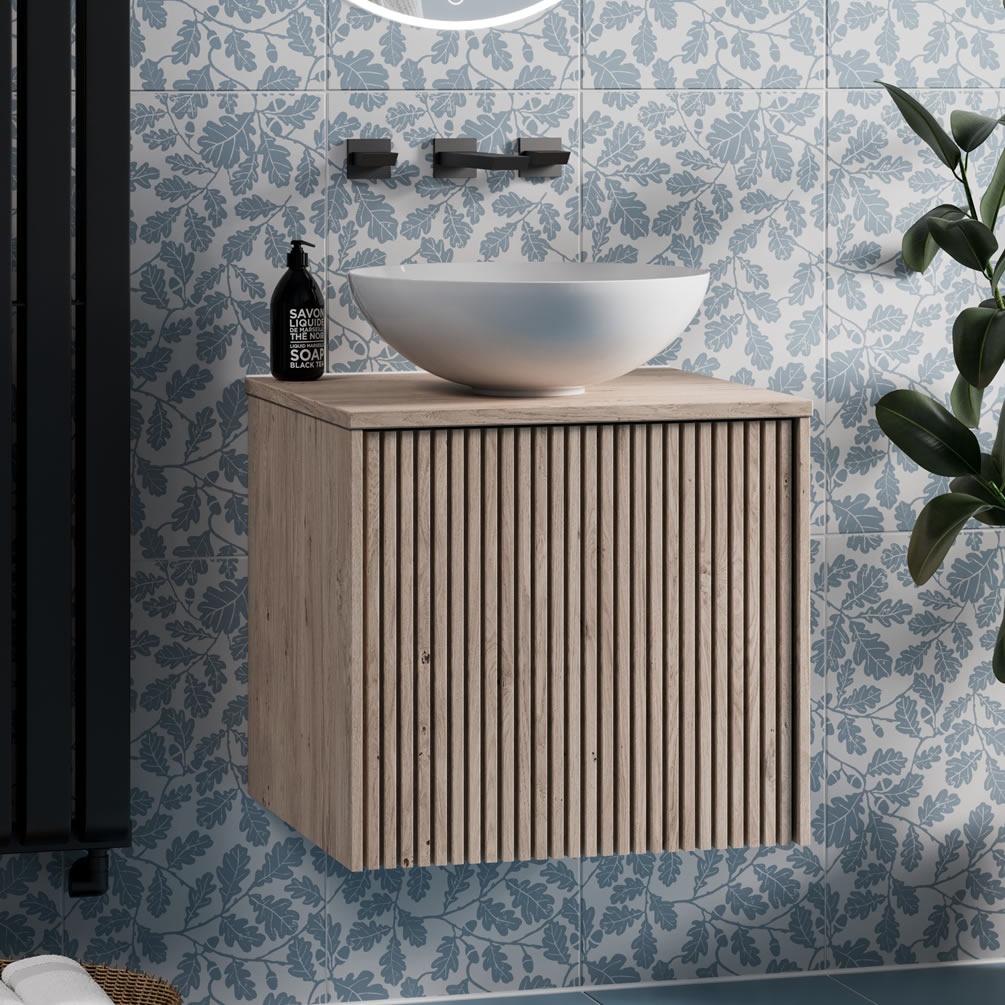 Crosswater Limit 600mm Modern Oak Wall Hung Vanity Unit with Worktop - Image 1